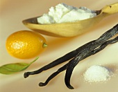Vanilla pods, quark, sugar and kumquat