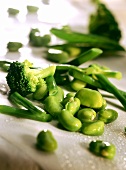 Blanched green beans and broccoli