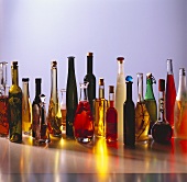 Many different types of vinegar in bottles