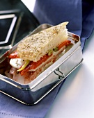 Sandwich with peppers and cheese in a picnic box
