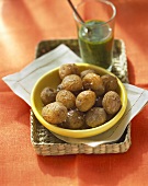 Wrinkled potatoes with salt and herb sauce