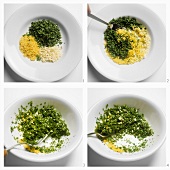 Mixing herbs for gremolata (herb marinade)