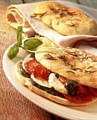 Focaccina caprese (Flatbread with mozzarella and tomatoes)