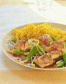 Fish fillet with sprouts and fried rice