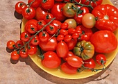 Verschiedene Tomaten auf gelbem Teller