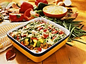 Autumnal mince and vegetable gratin (a piece spooned out)