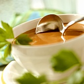 Gravy garnished with fresh parsley