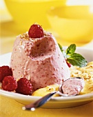 Raspberry mousse with exotic coconut sauce