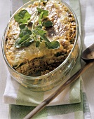 Rice bake with mince in glass baking dish