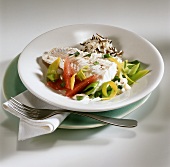 Cod with leeks, grapefruit and rice
