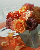 Bouquet of roses as table centre for champagne reception
