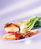 Chicken breast with soy sauce, star anise and pak choi