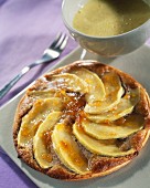 Pear tart with orange marmalade and cognac mousse