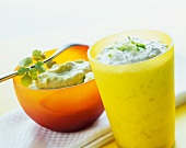 Avocado mousse and garlic quark in bowls
