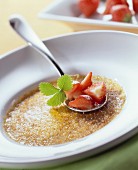 Crème brulee with marinated strawberries