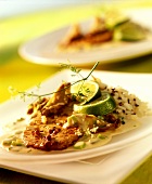 Veal escalope with limes, oyster mushrooms and rice