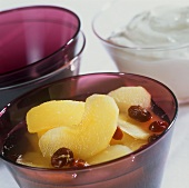 Apple compote with raisins and ginger mousse