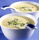 Potato and lime soup with chopped basil