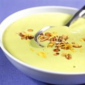 Avocado soup with toasted almonds