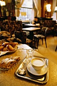 Apple strudel, coffee melange & water in Vienna coffee house