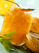 Diabetic pumpkin and orange preserve in jar