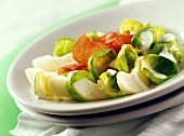 Brussels sprout salad with Parma ham and pears