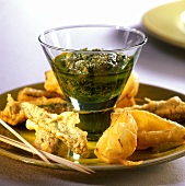 Fritto di verdura (deep-fried vegetables with green sauce)