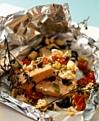Salmon fillet with sheep's cheese cooked in foil