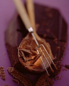 Holzkochlöffel mit Gabel auf Schokolade
