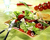 Vegetable salad with sheep's cheese and baguette