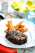 Peppered steak with chips