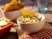Mexican pepper and sour cream salsa with tortilla chips
