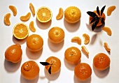 Mandarinen (ganz, halbiert und Mandarinenspalten)