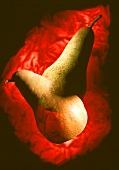 Pears against red background