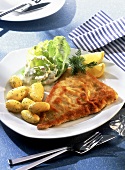 Breaded coley with dill potatoes