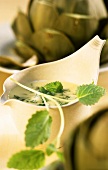 Lemon balm vinaigrette to serve with artichokes