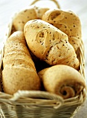 Assorted bread rolls in bread basket