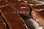 Chocolate cake, cut into squares
