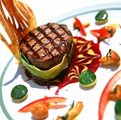 Grilled beef fillet in leek wrapping
