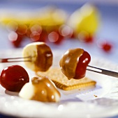 Sweet red wine fondue with cherries and bananas