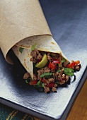 Wrap with mince and vegetables