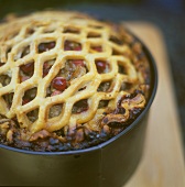 Mince tart with cranberries and pastry lattice