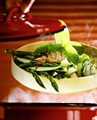 Steaming vegetables with shrimps
