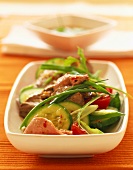 Spicy beef salad with cucumber and tomatoes