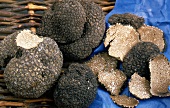 Summer truffles in basket with blue paper