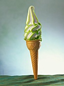 Soft ice cream with mint syrup