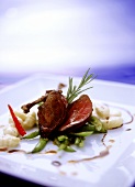 Pigeon with curried beans and coconut gnocchi