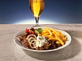Gyros with chips and beer