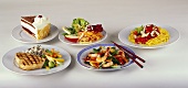 Various high- and low-calorie dishes 
