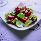 Gemischter Blattsalat mit Gemüse und Pilzen
